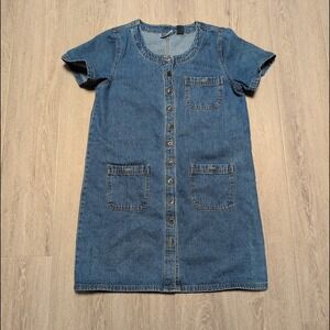Vintage‎ Erika & Co Denim Jean Button Front Dress Short Sleeve Pockets Womens M